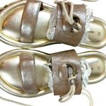 Johnston & Murphy  Zoey Ankle Wrap Sandals Taupe Metallic Kid Suede Size 9 Boho Photo 4
