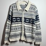 Croft & Barrow Jacket Women XL White Blue Fair Isle Full Zip Long Sleeve Sweater Photo 0