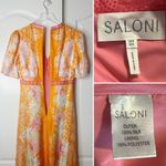 SALONI Tabitha Floral Print Silk Midi Dress Size 4 Orange Photo 6
