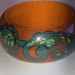 Vintage Wooden Green Paisley Design Boho Bangle Bracelet Brown Photo 3