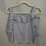 Maven West  Blue Ruffle Linen-like Top Photo 0