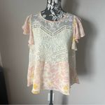 HD in Paris Anthropologie  Floral Lace Ruffle Sleeve Pink White Size 8 Photo 3