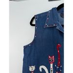 Vintage New Directions Denim Vest Women L Cat Embroidered Patriotic USA July 4th Blue Size L Photo 5