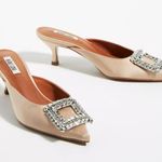 Bibi Lou Anthropologie Cream Satin Jewled Heeled Mules 37 Size 7 Photo 0