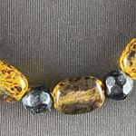 Vintage MCM Women Oval Amber Tortoise Shell Lucite & Black Beaded 24 in Necklace Photo 3