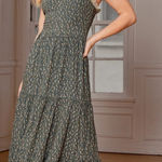 Lulus  Simpler Times Sage Green Floral Print Tiered Maxi Dress Smocked Size M Photo 0