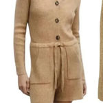 ZARA Sweater Knit Ribbed Hooded Romper One Piece Beige Tan Size Small Photo 0