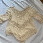 Elegant Cream Lace Trim Women's beach top hippie boho shirt White Photo 6