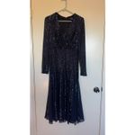 Badgley Mischka  Long-Sleeve Sequin Godet Midi Dress in Navy Size 4 Photo 3