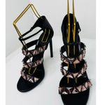 Gucci  Charlotte Black Leather Pink Crystal Jeweled Strappy Sandals Pump EU 39.5 Photo 10