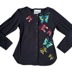 Michael Simon Sz Small Black Button Down Shirt Butterfly Embroidered 90s Vintage Photo 0