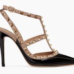 Valentino Garavani Rockstud Caged 100mm Slingback Pumps Size 37 Black and Nude Photo 0