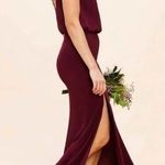 Dress the Population Gracelyn Blouson Jersey Maxi Gown Thigh High Slit Burgundy Photo 1