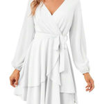 SheIn  Women’s Size XL Off White Solid Ruffle Boho Flowy Swing Mini Dress Photo 0