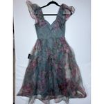 Lulus  Floral Organza Flutter Sleeve Midi Dress Teal Purple Small New With Tag Photo 4