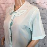 Vintage Nikki 1970s Semi Sheer Blouse Peter Pan Collar Mint Green 11/12 Photo 5