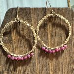 Elegant Gold Plated or Filled Hoop Drop Earrings with Garnet Fringe Photo 1