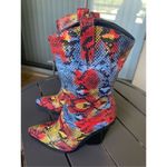 Azalea Wang Midcalf Multicolor Snakeskin Print Western Boots Red/Yellow Size 6 Red Photo 8