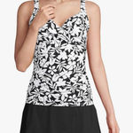 Lands' End  Women's Tankini Black & White Swim Top Floral size 14 NWOT Photo 0