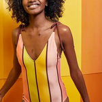 Aerie  Cheeky One-Piece Striped Swimsuit Bathing Suit Open Back Size XL NWT‎ Photo 0