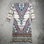 Hale Bob Dress Women XS White Blue Geometric Boho Bohemian Artsy Art to Wear Photo 2