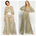 NWT PINKO Aquarius Gold Sequin Jumpsuit Flared Sleeve Wide Leg Cocktail US 6 Photo 5