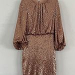 Vince Camuto NWT Jewel Neck 3/4 Length Ballon Sleeve Gold Copper Sequin Dress Photo 1
