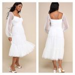 Lulus Affectionate Aura White Swiss Dot Tiered Bustier Midi Dress Medium Photo 1