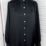 EXPRESS  Satin Rhinestone Button Up Blouse Shirt Black Large‎ Photo 0
