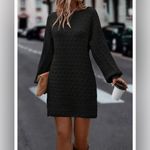 NEW Black Long Batwing Sleeve Cable Knit Sweater Mini Dress L Size L Photo 4