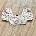 Lulus  Cute Smocked White Floral Print Puff Sleeve Crop Top Size S Photo 2
