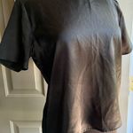 Vintage Notations black silky mock neck short sleeve plaid button blouse, size 8 Photo 0
