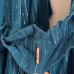 MISA Los Angeles Misa X Anthropologie Karyn Tiered Teal Blue Gold Metallic Midi Dress Size Medium Photo 5