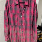 White Birch NWOT pink dip distressed plaid button down flannel western/rodeo XL Photo 0