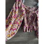 Patrons of Peace  Smoked Peasant Blouse Medium Floral Balloon Sleeves Bohemian Photo 2