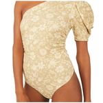 Free People Bohemian One Shoulder Puff Sleeve Floral Bodysuit Beige Women’s S Photo 1