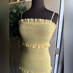 Mable floral smocked tiered ruffle spaghetti strap maxi dress, size medium Yellow Photo 3