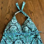 Lands' End  Womens Teal Green Black Paisley Halter Tankini Swim Suit Top Size 14 Photo 3