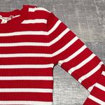 Vine & Love Red White Stripe Sweater Womens XS Ribbed Fitted Pearl Button Sleeve Photo 3