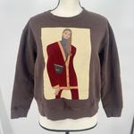 ZARA Sweater Women's Brown Small Cropped Fashion Velvet Print Gen Z Crew Neck Photo 7