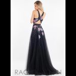 Rachel Allan 7511 floral black tulle high neckline two piece prom dress NEW 0 Photo 5