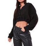 Missguided 🔃 Teddy V Front Black Cropped Hoodie Photo 1