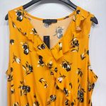 Adrienne Vittadini NEW Yellow with Black & White Floral Sleeveless Ruffle Top Photo 1