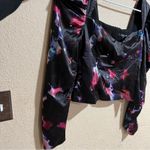 Badgley Mischka Printed Bustier Top in Black 10 Womens Satin Blouse Photo 4