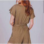 Free People Womens Romper Sm Moss Green Linen Blend Ballerina Tie Waist Beachy Photo 3
