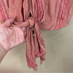Lovestitch Allie Lurex Dusty Rose Multi Embroidered Stripe Tie Top Blouse Small Photo 5