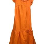 Cider NEW Boho Ruffled Sleeveless Tie Back Midi V Neck Tiered Dress M Orange #3116 Photo 11