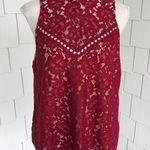 WAYF  Women's Garnet Lace Overlay Sleeveless High Neck Portrait Blouse sz M Photo 1
