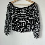 Jen's Pirate Booty  Embroidered Long Sleeve Metallic Silver Off Shouder Top Boho Photo 4