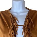 Colleen Lopez Womens Size Small Faux Suede Fringe Jacket Tan Open Front Photo 2
